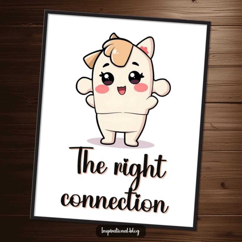 Funny jigsaw puzzle piece character snapping into place in a digital art print, symbolizing completion.