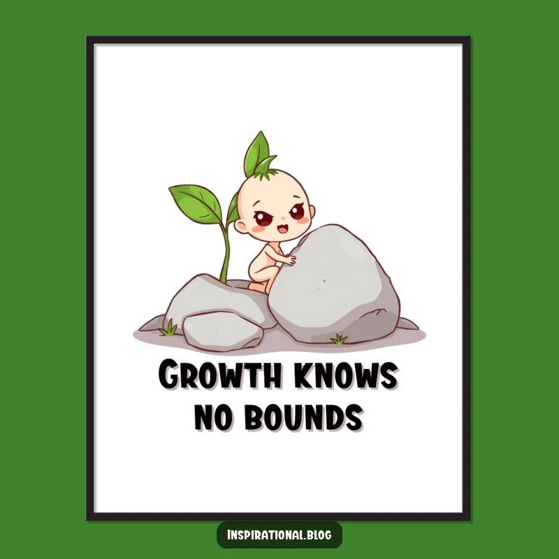 Funny Sprout Pushing Rock Digital Art - Instant Humor & Motivation