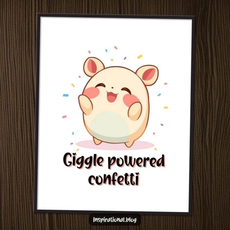 Funny Digital Art: A small, round creature is joyfully throwing confetti and giggling, capturing pure celebratory delight.