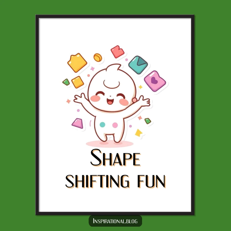 Funny Kawaii Juggling Digital Art - Colorful Shapes Print, Ideal Funny Gift