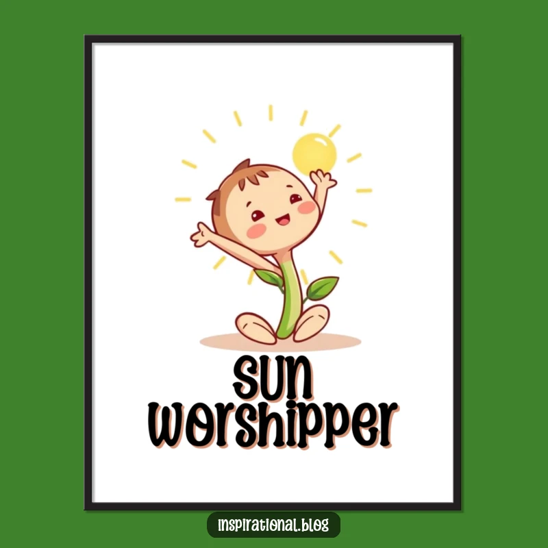 Funny Happy Seedling Digital Art: Instant Sun-Stretching Cheer, Amazing Funny Gift!