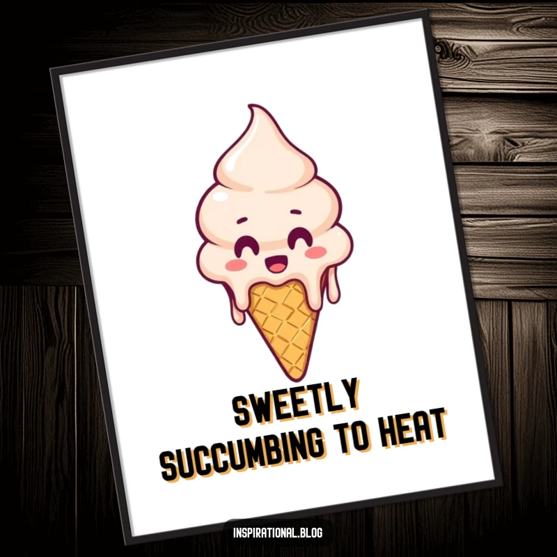 Funny Digital Art: Printable artwork of a surprised melting ice cream cone character, dripping with humor.