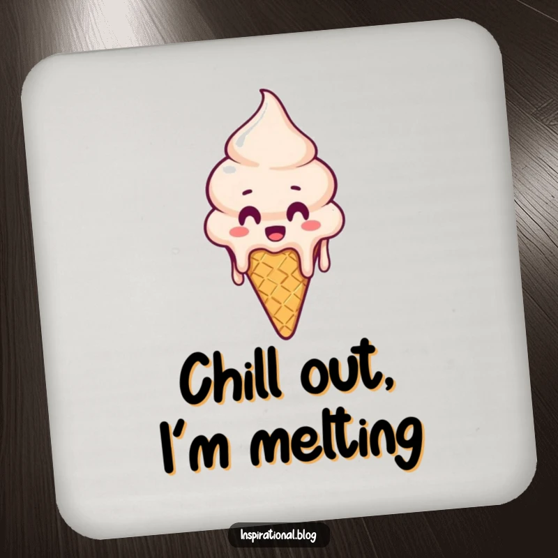 Funny Coaster: Drink coaster featuring a surprised melting ice cream cone, adding cute humor to tabletops.