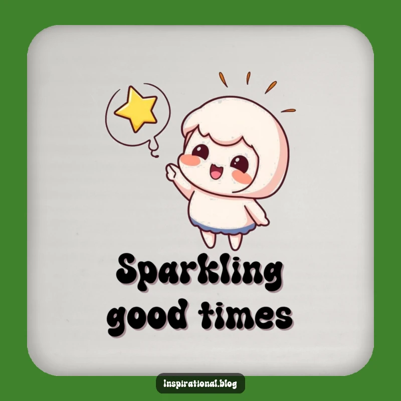 Funny Excitement Drink Coaster - Cute Character Points at Bursting Star