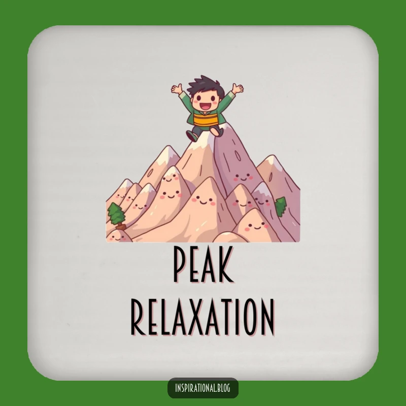 Funny Mountain Leap Drink Coaster - Joyful Character Leaping Over Mountains