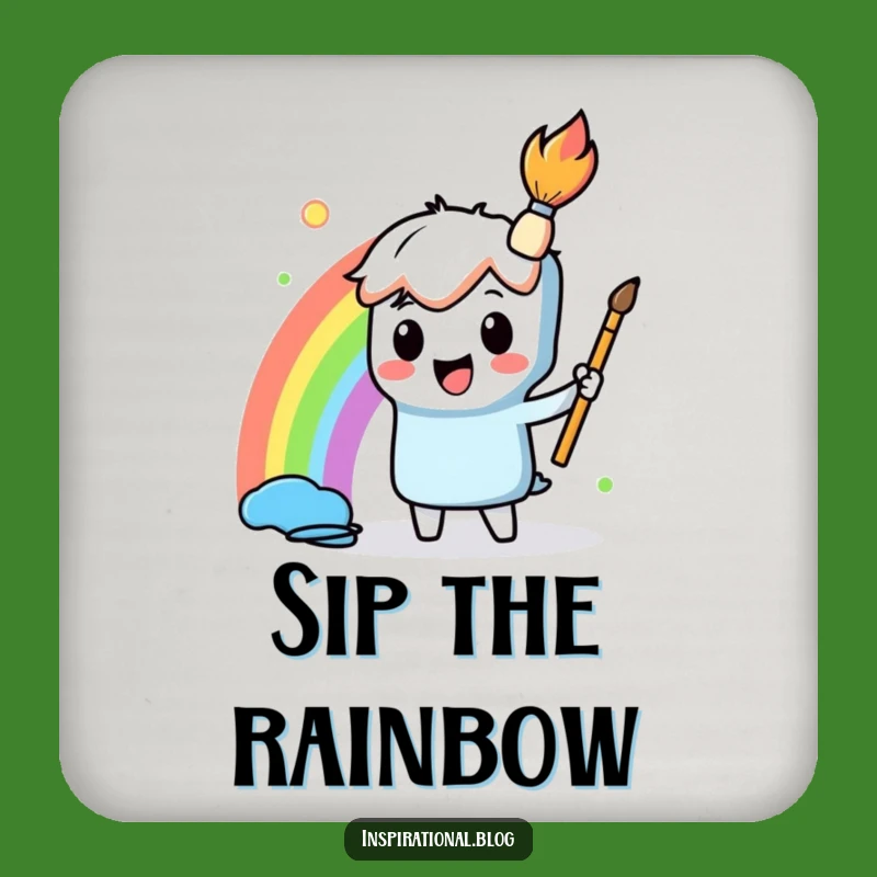 Funny Paintbrush Rainbow Coaster - Artistic Protection for Surfaces