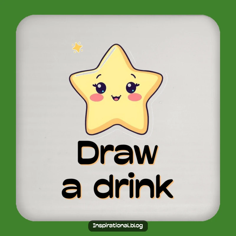 Funny Pen Drawing Star Coaster - Cheerful Artist Drink Accessory Gift