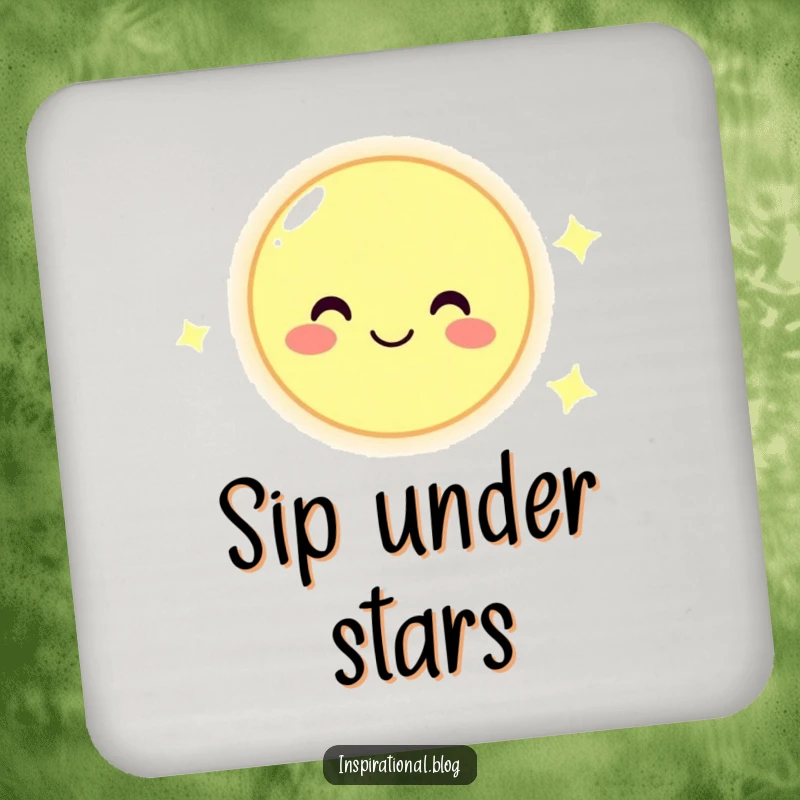 Funny drink coasters featuring a smiling moon character, providing surface protection with celestial cheer and a humorous touch.