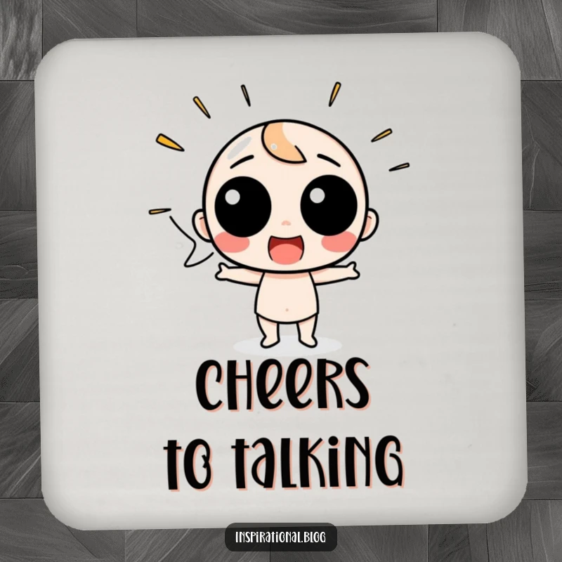 Funny Drink Coasters featuring a speech bubble character shouting with excitement, adding an energetic and humorous touch.