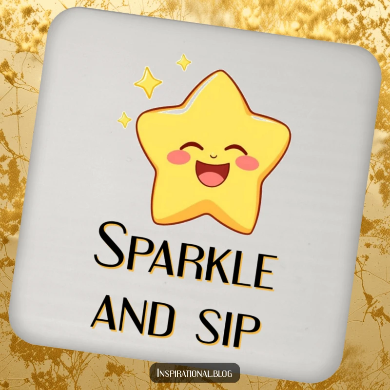 Funny drink coaster featuring a laughing star character twinkling brightly, adding a joyful sparkle to any setting.