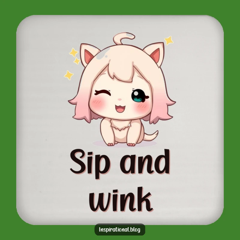 Funny Winking Character Coaster: Protect Surfaces with Sparkle and Sigh