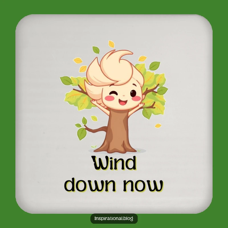 Funny Wind Gust Drink Coaster - Protect Surfaces Smiling Tree