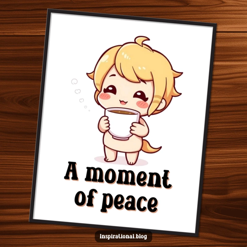 Funny poster art of a cheerful character offering a cup of tea, evoking feelings of warmth and welcome.