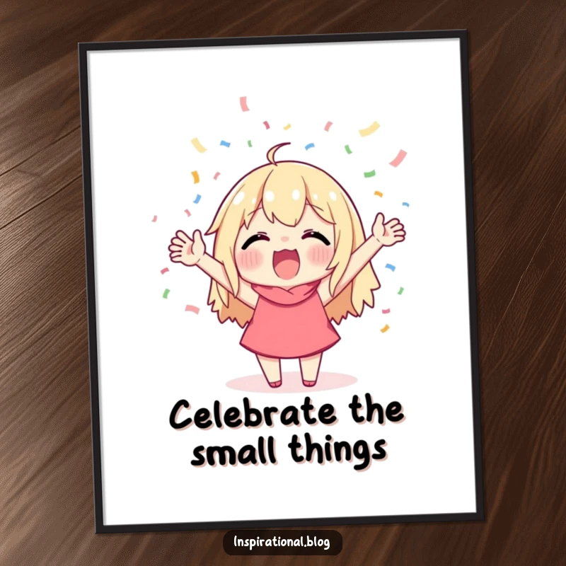 Funny poster showcasing a character cheering joyfully with a cascade of confetti, perfect for adding an element of excitement and festivity.