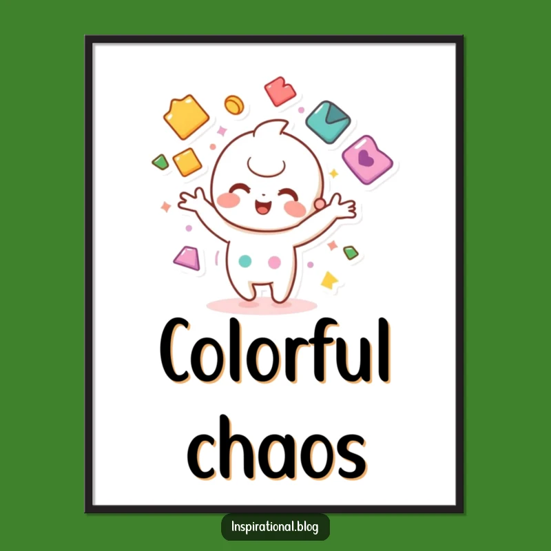 Funny Kawaii Juggling Poster - Colorful Shapes Wall Art, Perfect Funny Gift