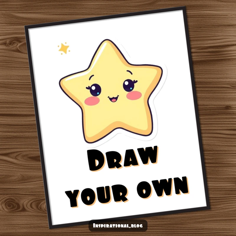 Funny pen poster featuring a cheerful pen character joyfully drawing a star, ideal for adding artistic inspiration and humorous decoration.