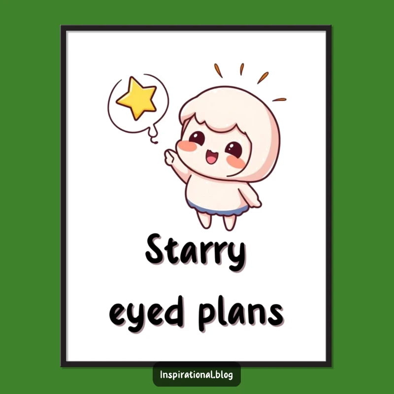 Funny Excitement Poster - Cute Character Points at Bursting Star Wall Art