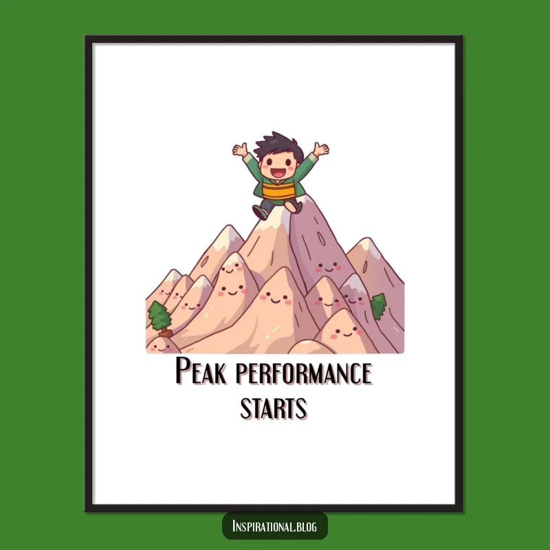 Funny Mountain Leap Poster - Joyful Character Leaping Over Mountains Art