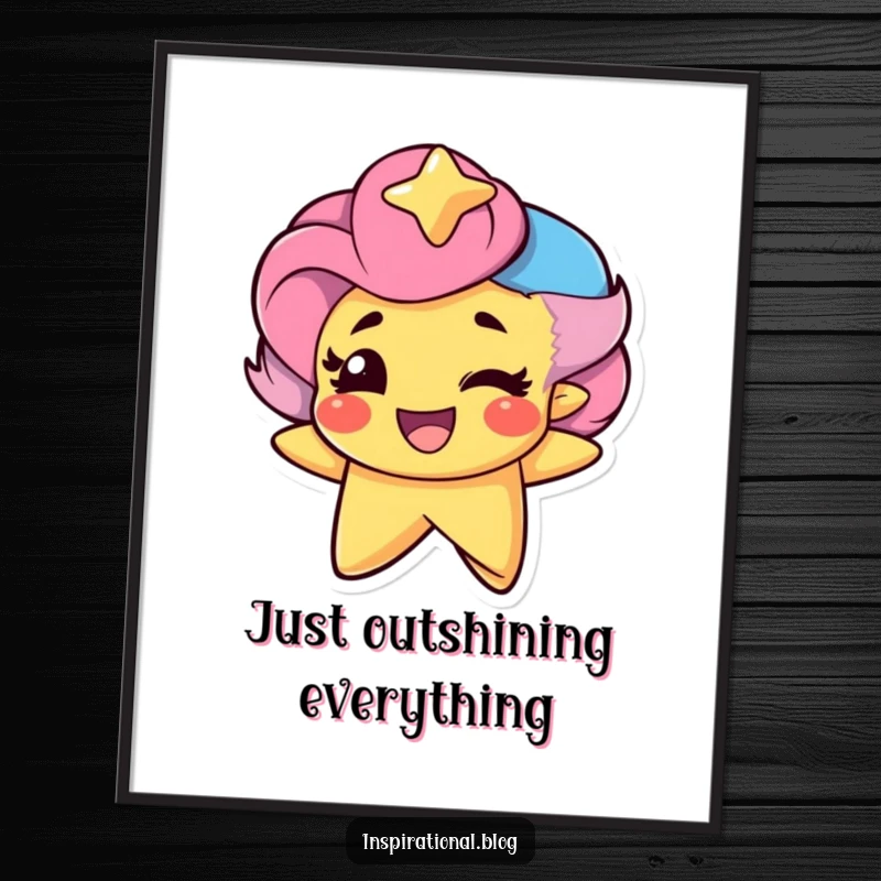 Funny Star Character winking with a proud smile, depicted in a vibrant poster, bringing celestial joy to any room.