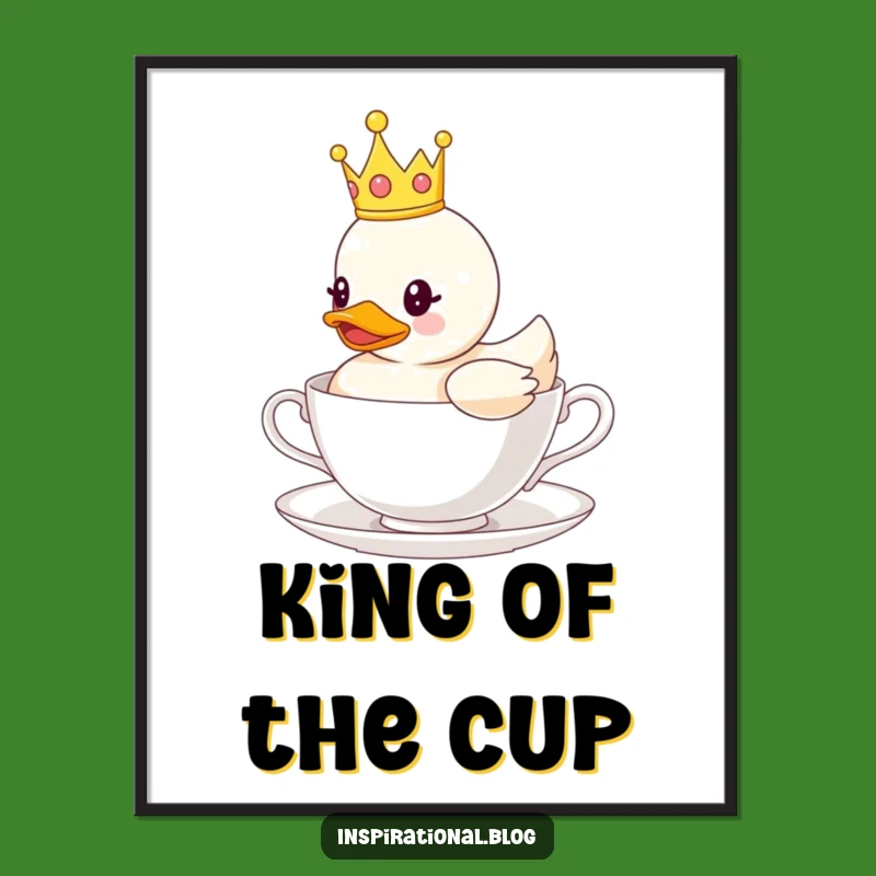 Funny Crown Duck Teacup Poster: Whimsical Wall Art & Quirky Gift