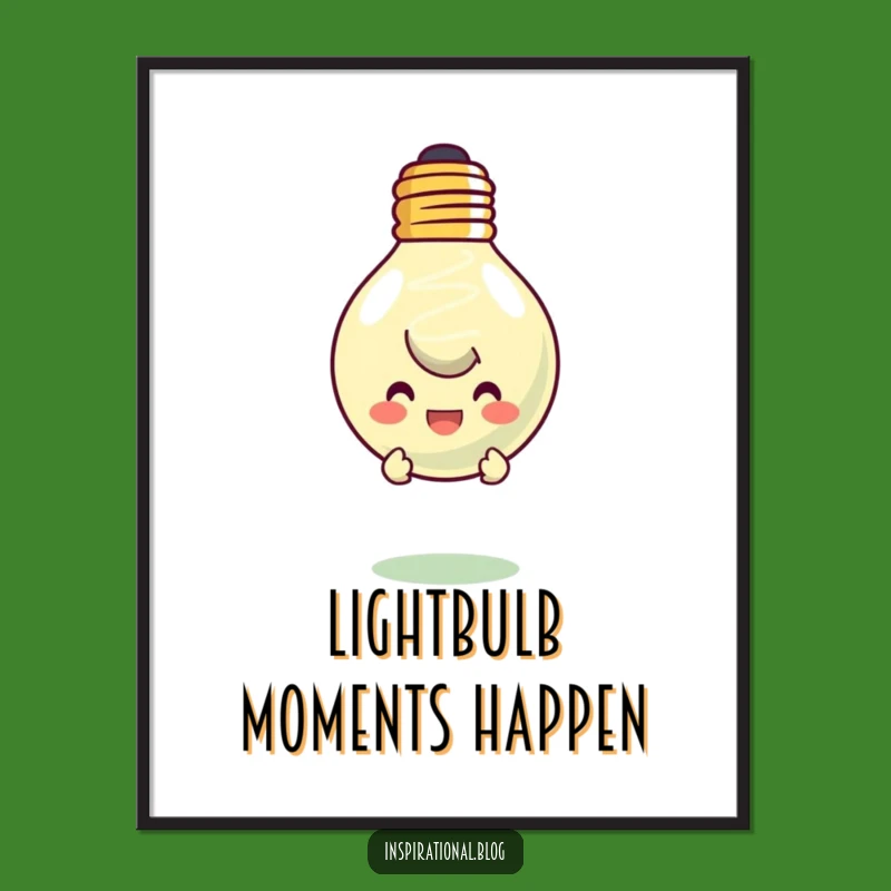 Funny Lightbulb Idea Poster - Character Peeking From Smiling Lightbulb Art