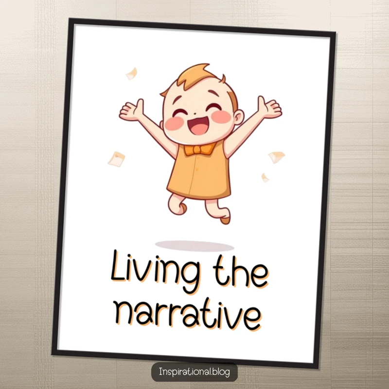 Funny Poster: A happy, smiling book character is jumping with pages fluttering, embodying the pure joy of reading.