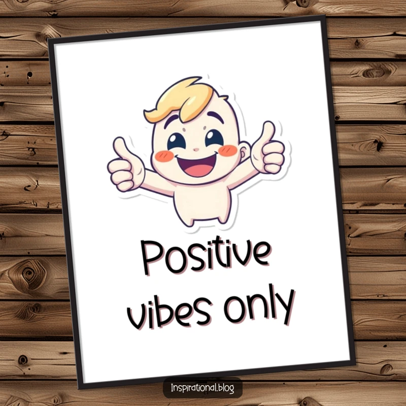Funny Poster: A tiny, energetic character beams with a wide grin, proudly giving a double thumbs-up of approval.