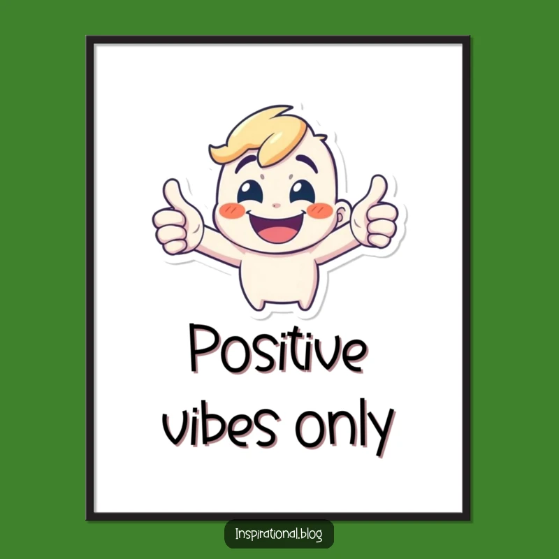 Funny Double Thumbs-Up Poster: Wall Art of an Energetic Character's Grinning Approval