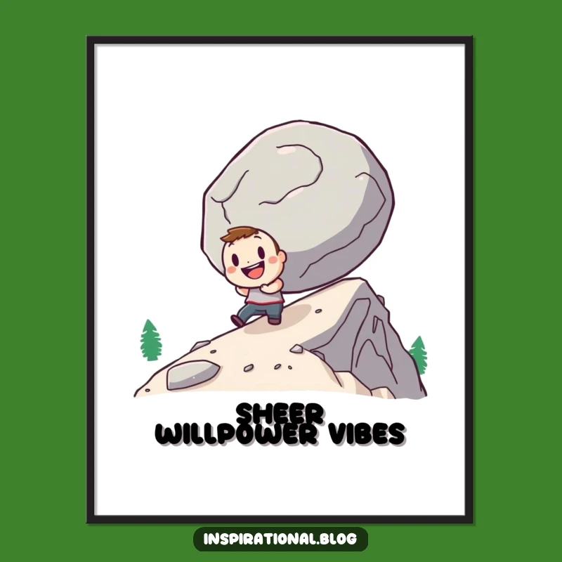 Funny Determined Hero Poster: Inspirational Uphill Battle Art