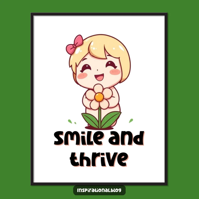 Funny Planting Character Poster: Cheerful Smiling Flower Art