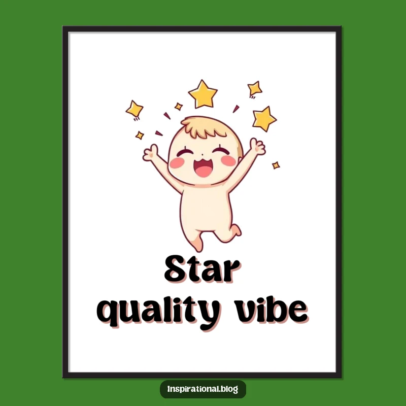 Funny Joyful Character Poster: Tiny Leaper Expressing Excitement, Whimsical Wall Art Decor