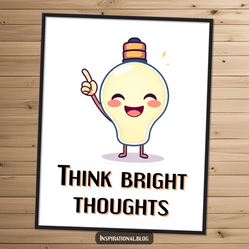 Funny Lightbulb Poster featuring a beaming lightbulb pointing its glow excitedly upwards, symbolizing inspiration and innovation.