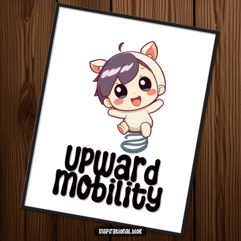 Funny Poster: A little character is bouncing high on a spring with a look of pure, unadulterated excitement.