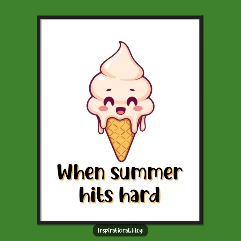 Funny Melting Ice Cream Cone Poster - Sweet & Surprised Wall Art