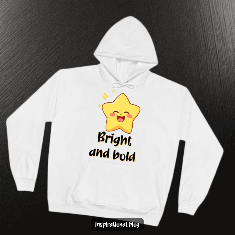 Funny hoodie featuring a happy, laughing star character twinkling brightly, spreading joy like stardust.