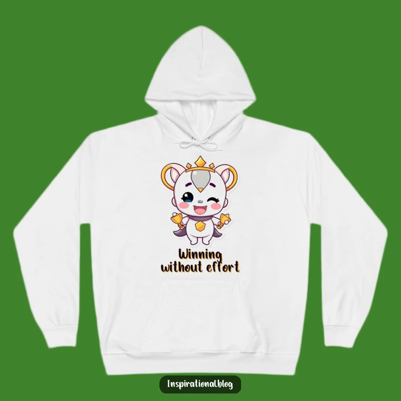 Cozy Funny Trophy Hoodie: Stay Warm and Proud with This Beaming Character.
