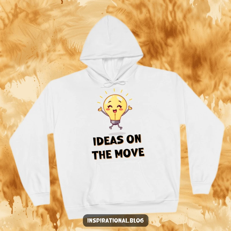 Funny hoodie with a dancing lightbulb character glowing warmly and moving energetically, perfect for cozy inspiration.