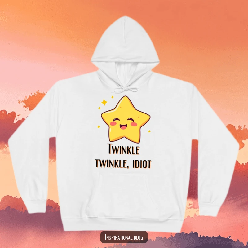 Funny hoodie with a laughing star character twinkling with joy, providing cozy comfort and celestial vibes.