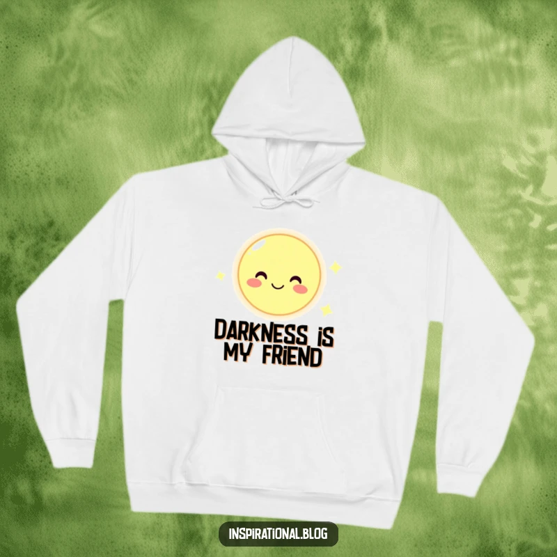 Funny hoodie with a smiling moon character radiating comfort and joy, ideal for cozy nights and starry gazes.