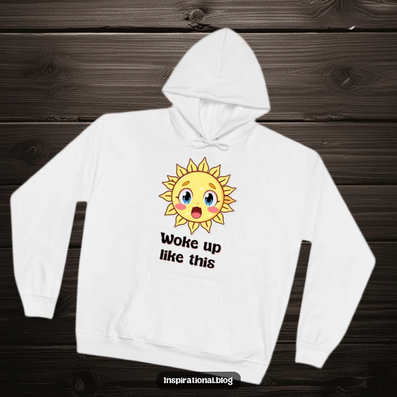 Funny hoodie featuring a surprised sun character with wide eyes, offering warmth and a comical expression of shock.