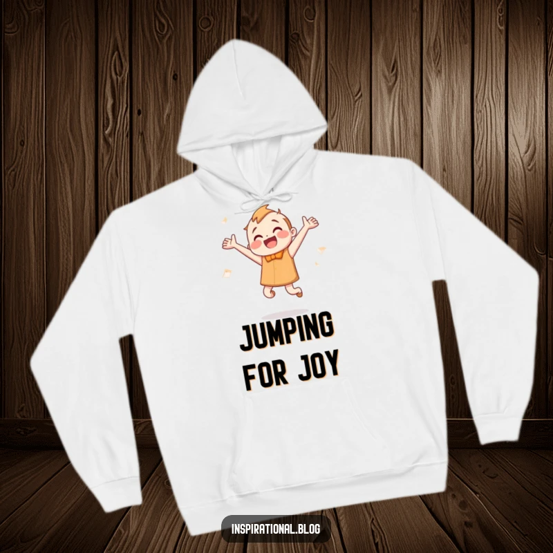 Funny Hoodie: A happy, smiling book character is jumping enthusiastically, pages fluttering, perfect for avid readers.