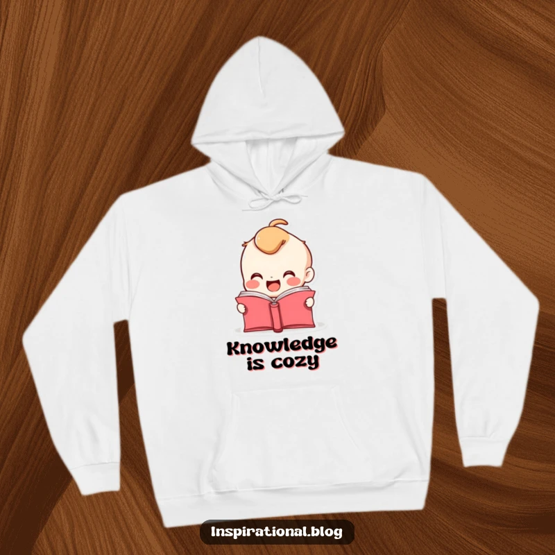 Funny hoodie featuring a smiling book character with pages fluttering open, symbolizing the thrill of a new story.
