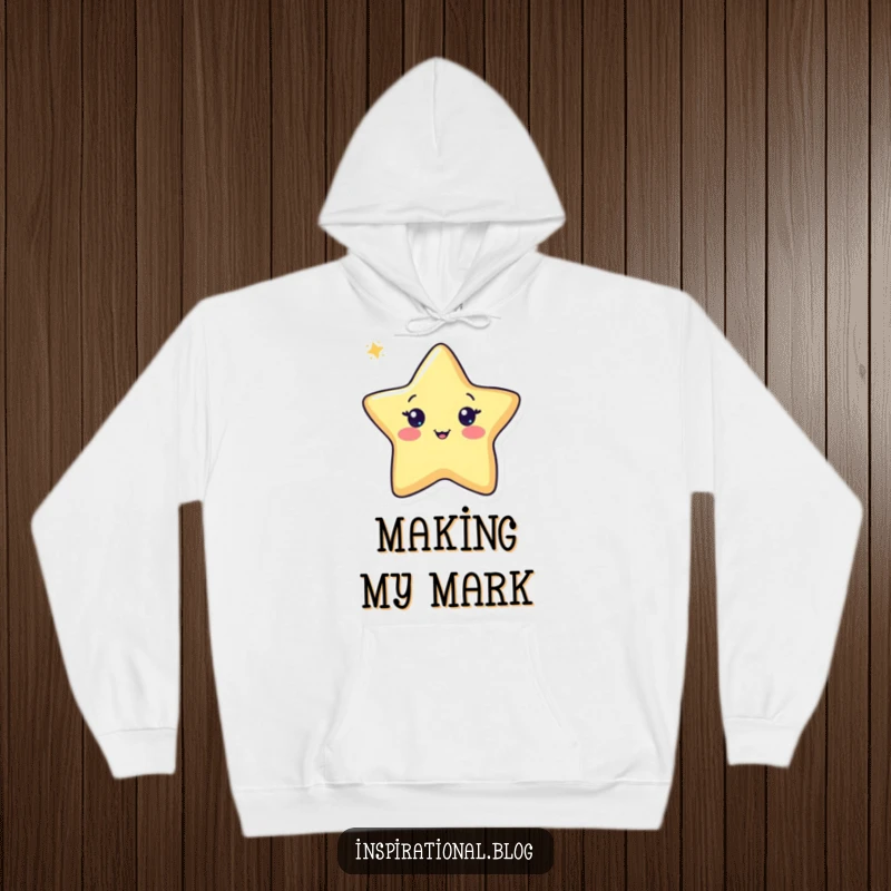Funny pen hoodie showcasing a cheerful pen character happily drawing a star, designed for comfort and great for inspiring creative minds.