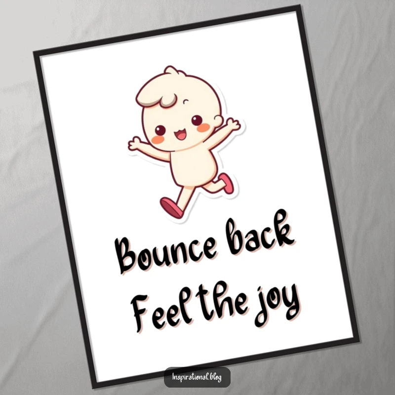 Funny Free Printable Wall Art: Adorable kawaii character skipping with a happy, bouncy step, spreading joy.