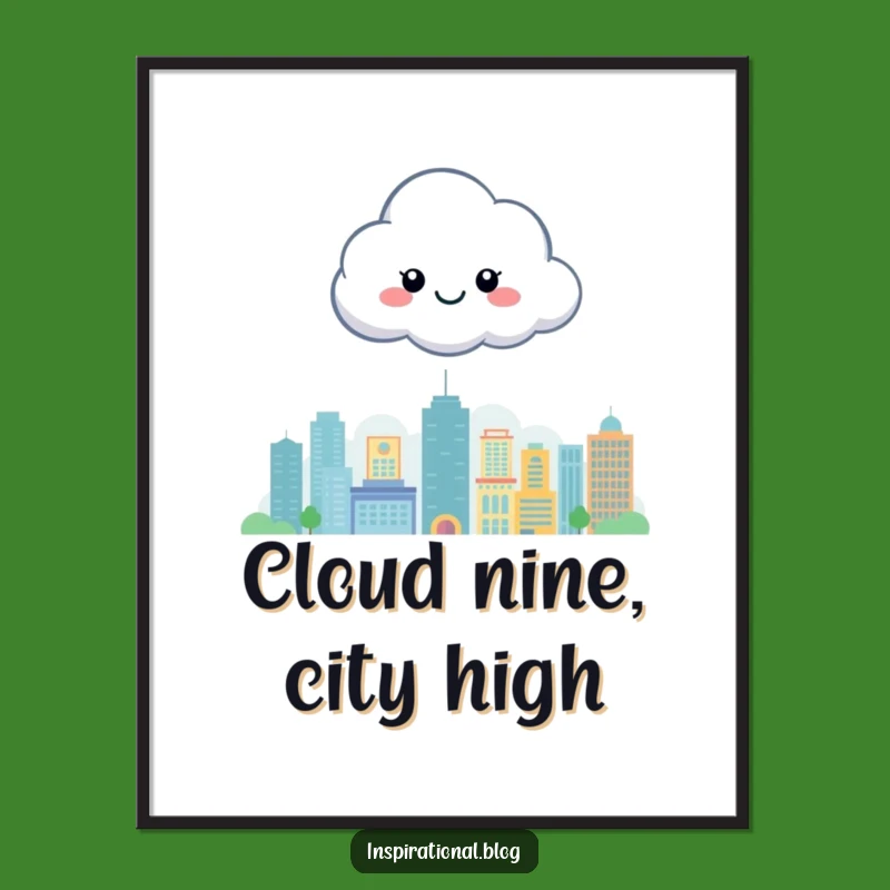 Funny Free Printable Wall Art: Happy Cloud City Decor, Cheerful Downloadable Art for a Bright Space
