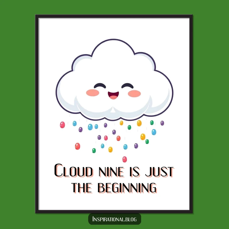 Free Printable Wall Art: Cheerful Giggling Cloud, Colorful Drops, Humorous Downloadable Art
