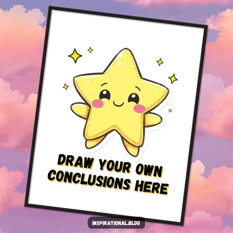 Funny Free Printable Wall Art: A cheerful pen character enthusiastically drawing a large, radiant star with a happy expression.