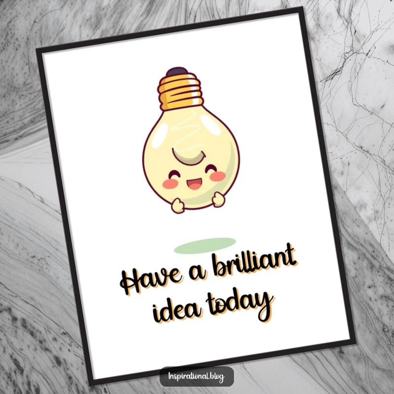 Funny Free Printable Wall Art: Character curiously peeking from behind a large, floating, smiling lightbulb.