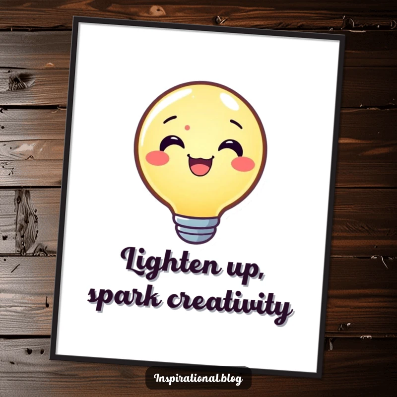 Funny Free Printable Lightbulb Wall Art depicting a joyful lightbulb character shining brilliantly, symbolizing bright ideas and happiness.