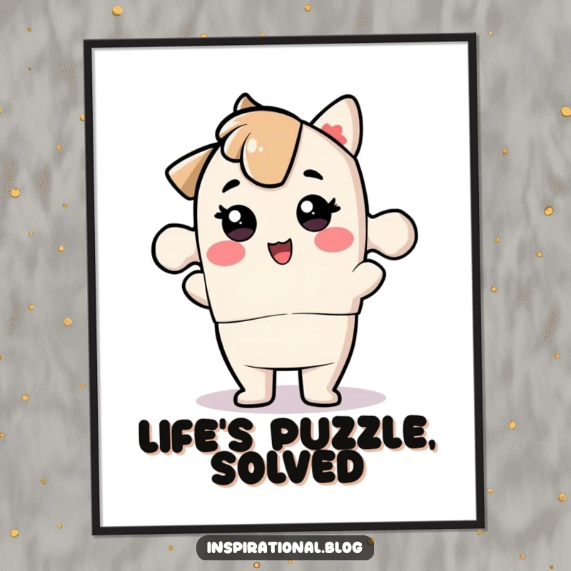 Funny Free Printable Wall Art: Playful jigsaw puzzle piece character snapping perfectly into place, creating a charming and complete downloadable art.